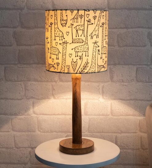 Beige Shade Table Lamp With Wooden Base