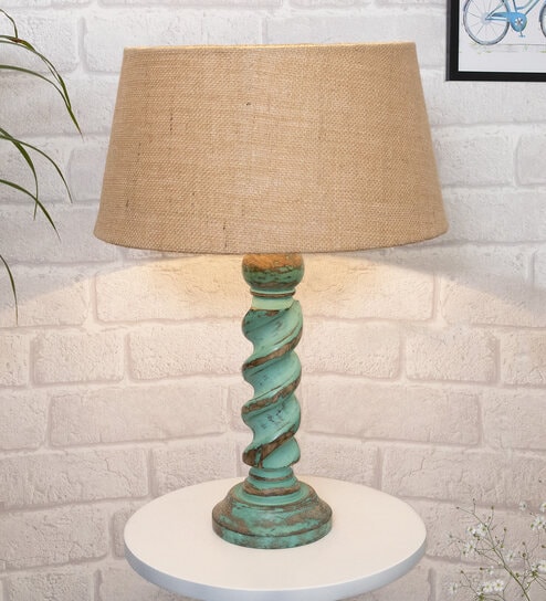 Beige Shade Table Lamp With Wooden Base