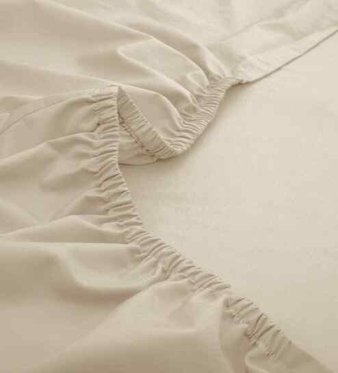 Beige Solid 200 TC Cotton Single Bed Fitted Sheet with 1 Pillow Cover 20 Collection