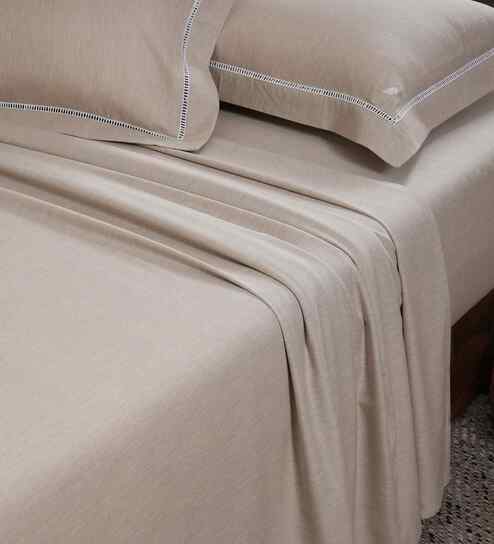 Beige Solid 300 TC Cotton King Size Bed Sheet with 2 Pillow Covers 24 Collection