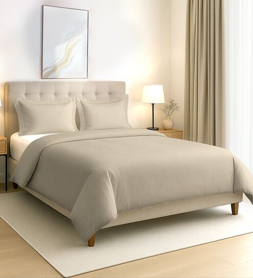 Beige Solid 400 TC Cotton Double Sized Duvet Cover