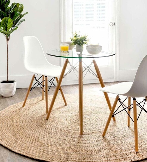 Beige Solid Jute 3 ftx3 ft Hand Woven Carpet