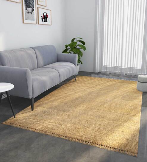 Beige Solid Jute 6 X 9 ft Flat Weave Dhurrie by Jaipur Rugs