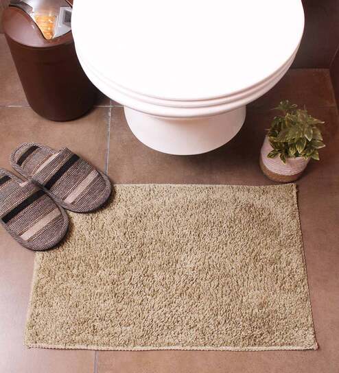 Beige Solid Microfibre 23x15 Inches AntiSkid Bath Mat by Luxe Home International