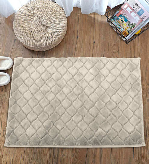 Beige Geometric Polyester 24x16 Inches Super Soft Bath Mat By Luxe Home International