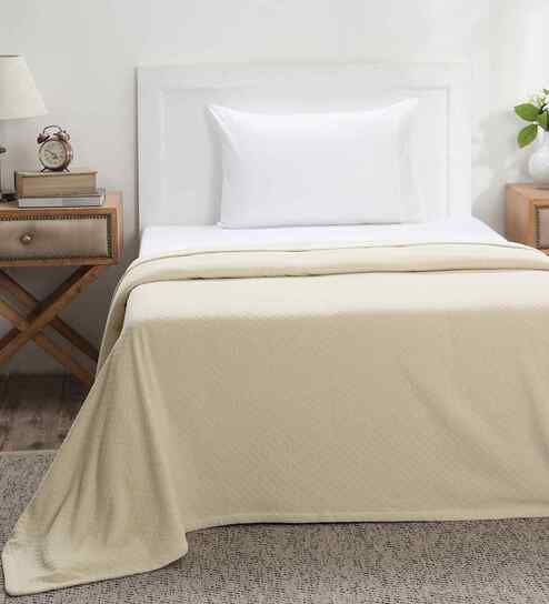Beige Solid TC 256 Cotton Single Bed Bedcover