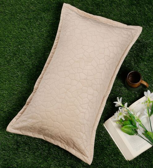 Beige Solid Velvet 27x18 Inches Pillow Cover (1Pc)