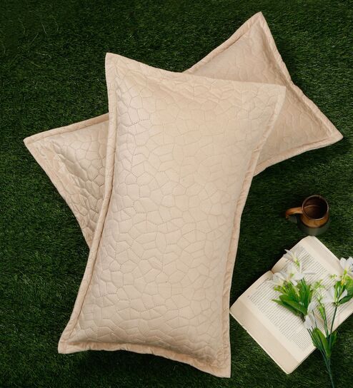 Beige Solid Velvet 27x18 Inches Pillow Covers (Set of 2)