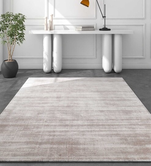 Beige Solid Viscose 3 ft X 5 ft Flat Weaves Carpet by Jaipur Rugs
