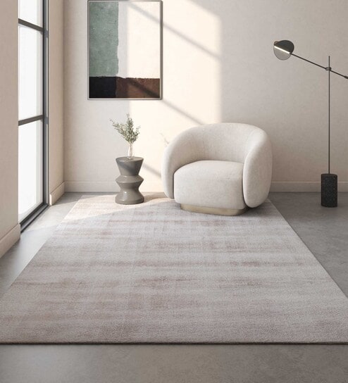 Beige Solid Viscose 3 ft X 5 ft Flat Weaves Carpet by Jaipur Rugs