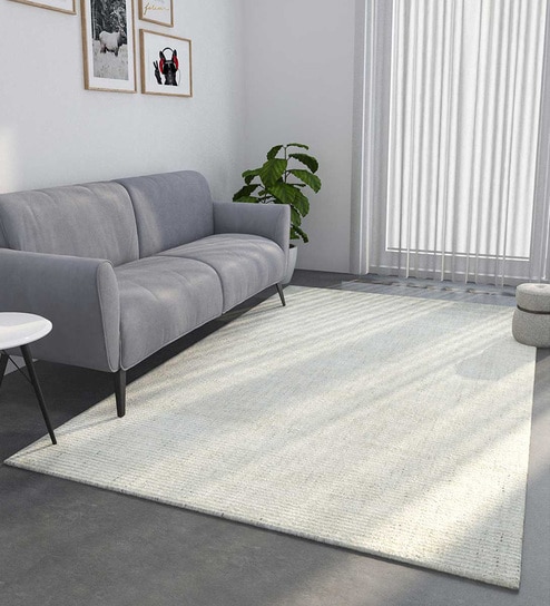 Beige Solid Wool & Viscose 8 ft x 10 ft Hand Woven Carpet