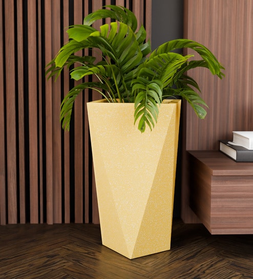 Beige Square Shaped Polymer Floor Planter