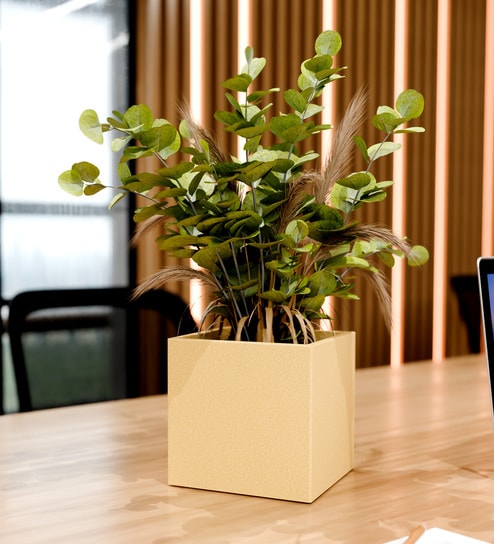 Beige Square Shaped Polymer Floor Planter