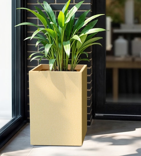 Beige Square Shaped Polymer Floor Planter