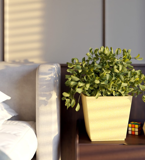 Beige Square Shaped Small Polymer Floor Planter