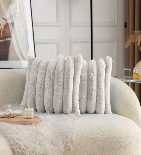 Beige Striped 170 TC Polyester 2 Cushion Cover