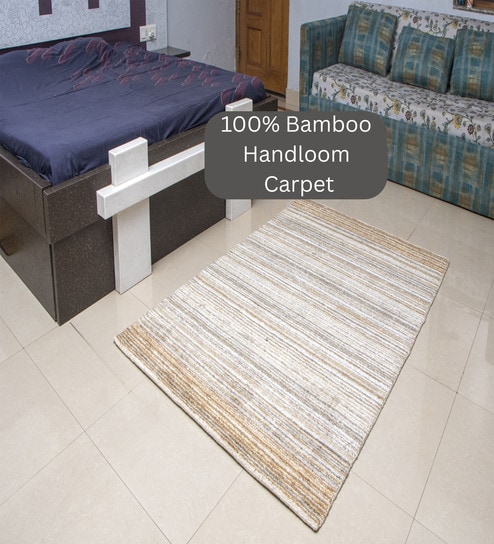 the woven legacy Beige Stripes Bamboo Hand Loom Carpet-picture-14