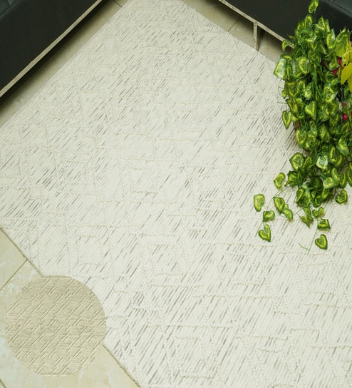 Beige Stripes Wool Hand Tufted Carpet