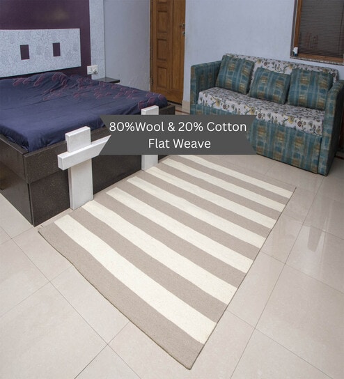 the woven legacy Beige Stripes Wool 7X4 Feet Hand Woven Carpet-picture-17