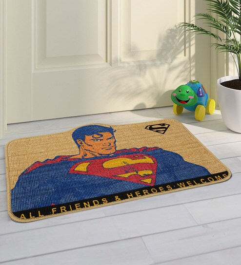 Buy Beige Superman Jute Cotton Print Anti Slip Door Mat 40x60 Cm