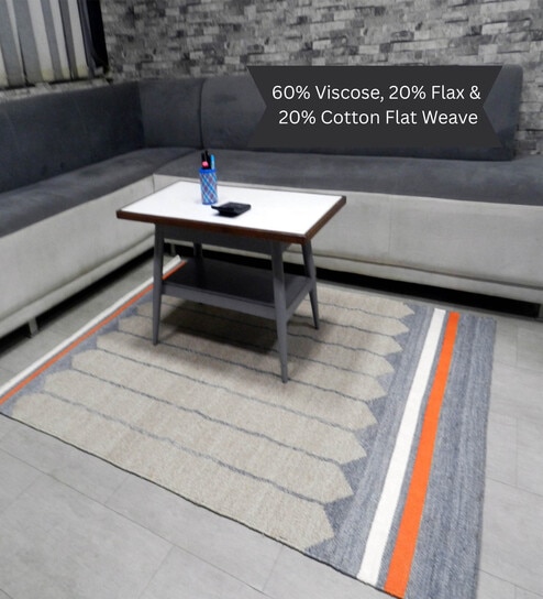 Beige Traditional Viscose And Flax And Cotton 7X5 Feet Hand Woven Carpet-image-6