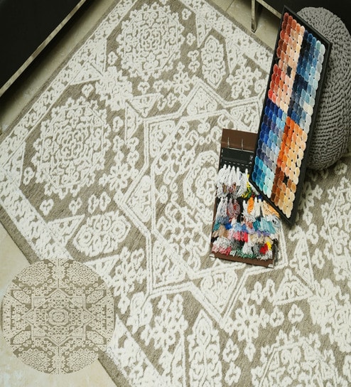 Beige Traditional Wool Hand Tufted Carpet