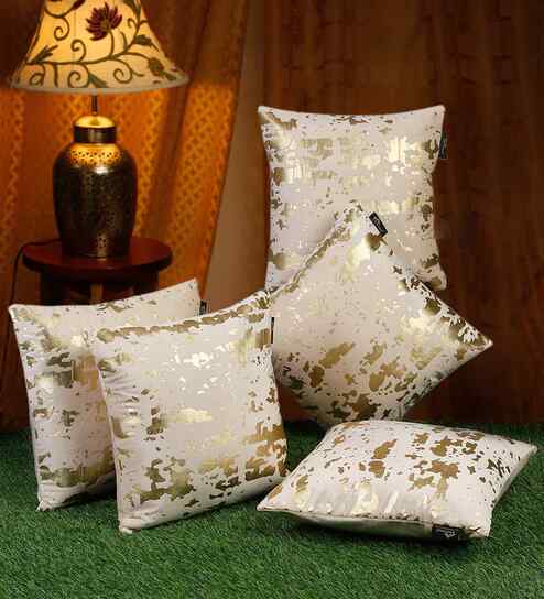 Beige Velvet Abstract 16X16 Inches Cushion Covers (Pack of 5)