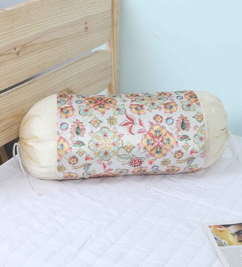 Beige Velvet Floral 16x34 inches Bolster Covers