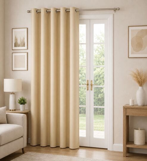 Beige Velvet Solid 7 Feet Blackout Door Curtain