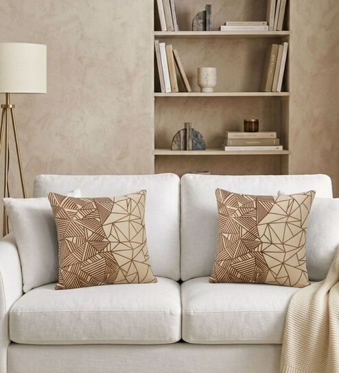 Beige Velvet 16 x 16 Inches Cushion Covers (2 Pieces)