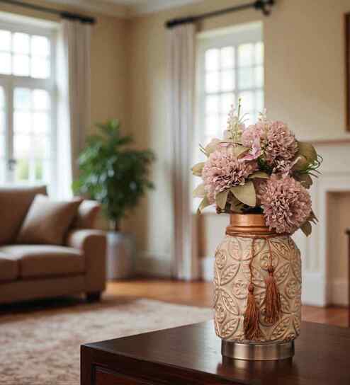 Beige Vintage Inspired Ceramic Cylindrical Shaped Vase