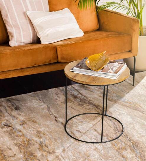 Beige Viscose and Wool Abstract 6 ft x 9 ft Hand Tufted Carpet