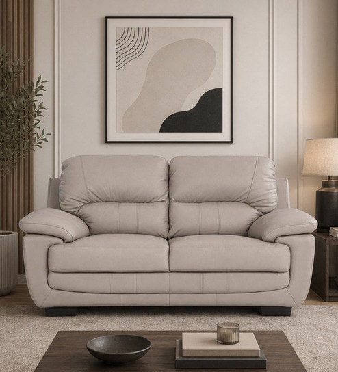 Beijing Half Leather 2 Seater Sofa In Ghost White Color