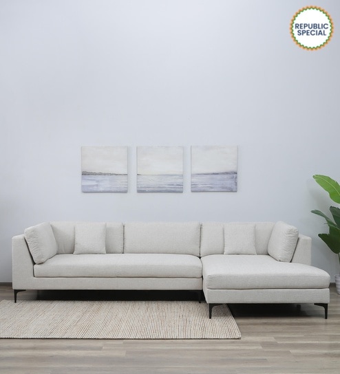 Belita Fabric LHS Sectional Sofa (3 + Lounger) In Greige Colour