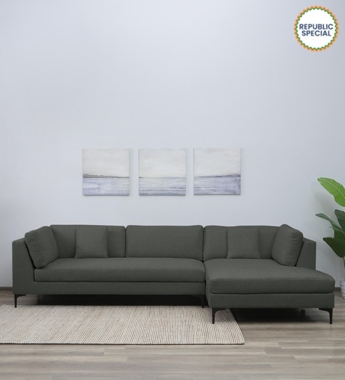 Belita Fabric LHS Sectional Sofa (3 + Lounger) in Pebble Grey Colour