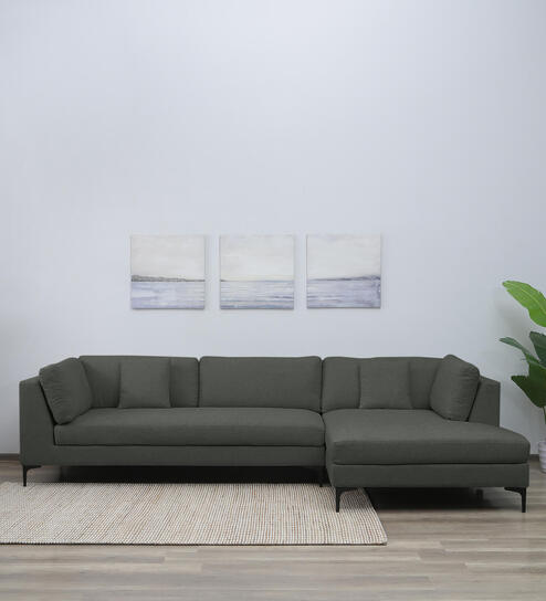 Belita Fabric LHS Sectional Sofa (3 + Lounger) in Pebble Grey Colour