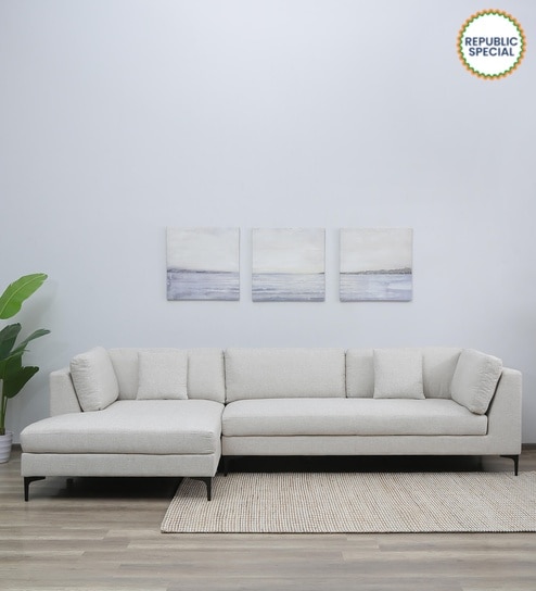 Belita Fabric RHS Sectional Sofa (3 + Lounger) in Greige Colour