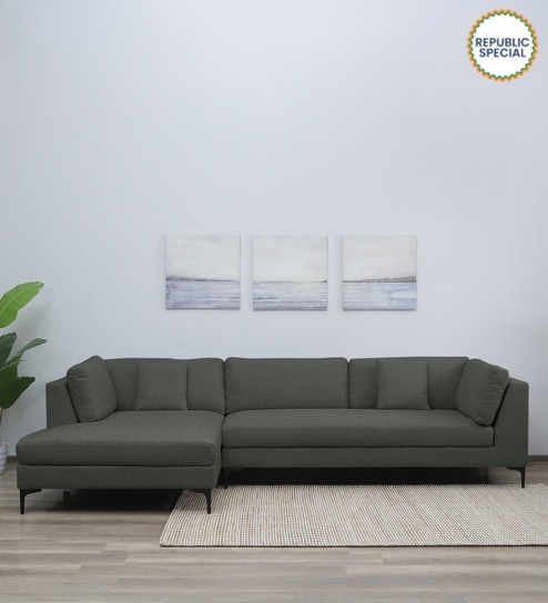 Belita Fabric RHS Sectional Sofa (3 + Lounger) In Pebble Grey Colour