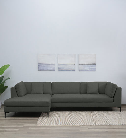 Belita Fabric RHS Sectional Sofa (3 + Lounger) In Pebble Grey Colour