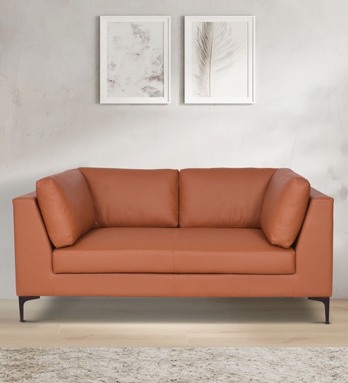 Belita Leatherette 2 Seater Sofa In Tan Colour