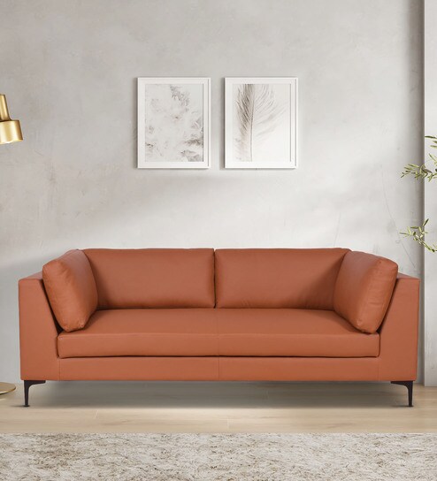 Belita Leatherette 3 Seater Sofa In Tan Colour
