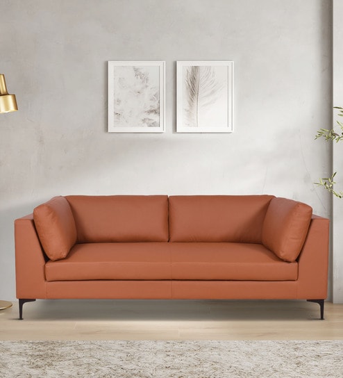 Belita Leatherette 3 Seater Sofa In Tan Colour
