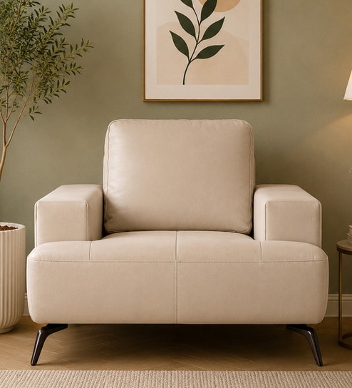 Bellagio Half Leather 1 Seater Sofa in Exotica Oyster Beige colour