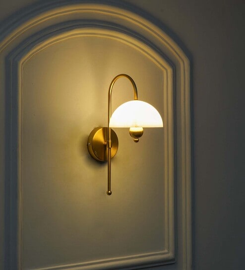 Belvue Inbuild Led Wall Light In Brass Finish With White Alabaster Shade