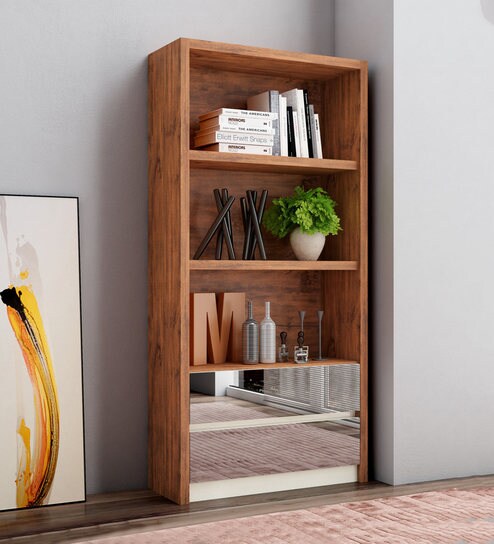Buy Bembe Book Shelf With Two Mirrored Drawers In Dark Brown
