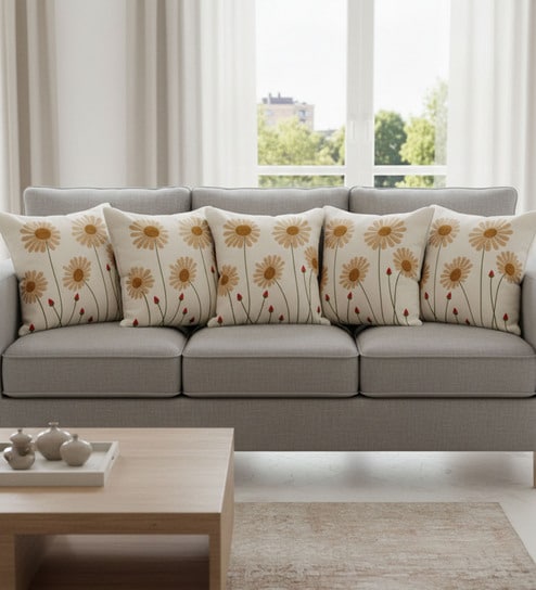 White Poly Cotton 16X16 Inches 5Pcs Cushion Covers