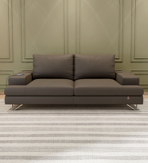 Benjamin Leatherette 3 Seater Sofa With Adjustable Backrest & Usb Charging In Grey Color
