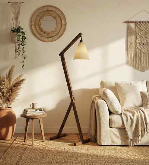 Benji Wooden Floor Lamp with Jute Shade & Brown Base