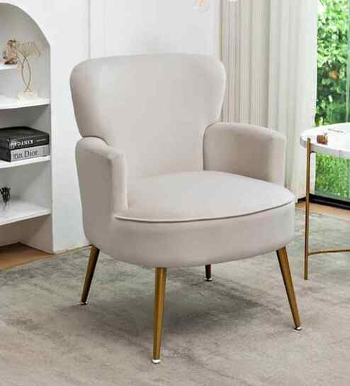Benmar Velvet Fabric Lounge Chair In Beige Colour
