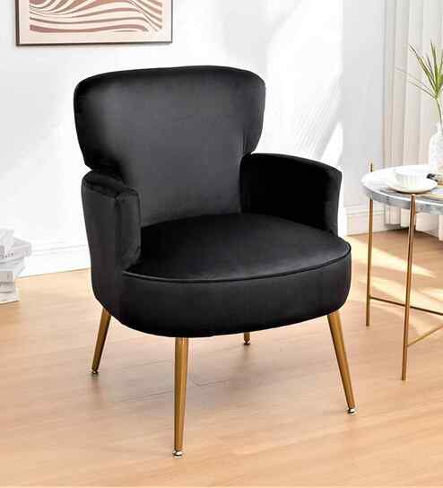Benmar Velvet Fabric Lounge Chair In Black Colour
